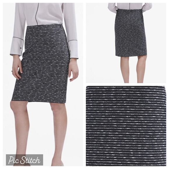 NWT MM LaFleur Noho Skirt Yarn Stripe Black White Skirt - Size 4 - Picture 1 of 9